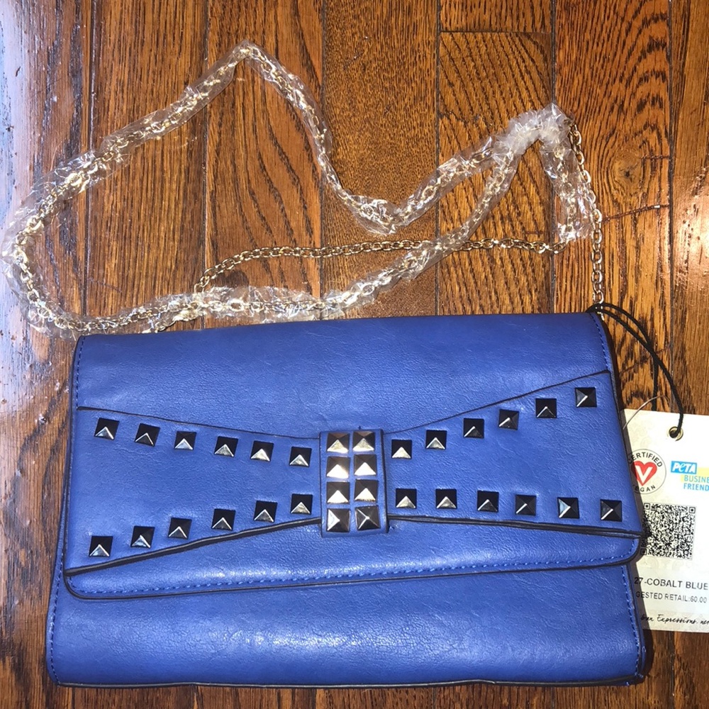 Royal blue studded clutch